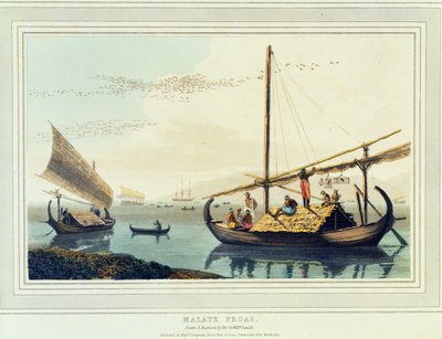 Malaye Proas，1810年从&39;A Picturesque Voyage to India&39;获得第17名（aquatint） 作者 托马斯和威廉丹尼尔