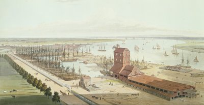 1803年布莱克威尔的桅杆屋和不伦瑞克码头（aquatint） 作者 托马斯和威廉丹尼尔