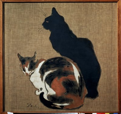 "两只猫"，一只猫和它的影子。Theophile Alexandre Steinlen（1859-1923 年）1894 年新艺术时期的绘画作品 尺寸：61x64 厘米 莫斯科普希金博物馆 作者 西奥菲勒·亚历山大·斯坦伦