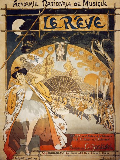 Le Reve 的海报，Alfred-Edouard Blau 和 Joseph Hansen 的芭蕾舞，Leon Gastinel 的音乐，Academie Nationale de Musique，巴黎，Hartmann 出版，巴黎 作者 西奥菲勒·亚历山大·斯坦伦