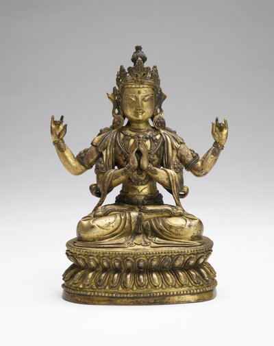 Sukhavati Avalokiteshvara，17世纪末-18世纪初（镀金铜合金） 作者 藏族学校