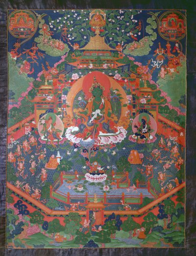 Thangka描绘绿色塔拉（纺织品上的水粉） 作者 藏族学校