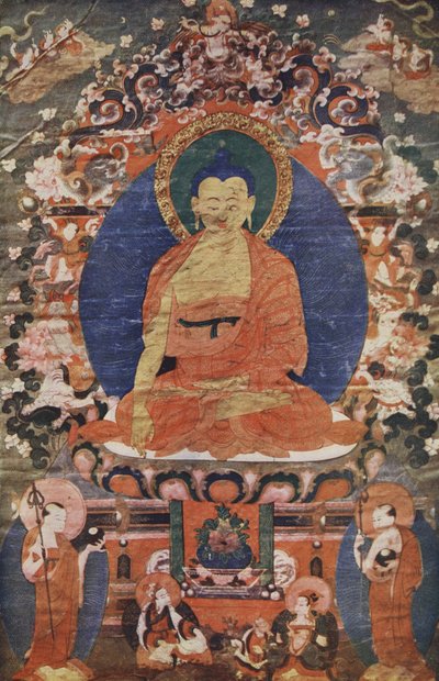 西藏寺庙的佛像登基，18世纪，转载于历史概要：由伦敦HG威尔斯生活和人类的平凡历史 作者 藏族学校