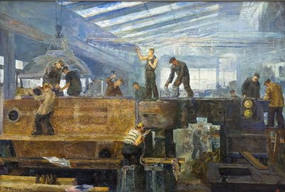 Le plan quinquennal - 涡轮机安装由 Chernyshev, Tikhon Pavlovich (1882-1942) 提供。 布面油画，尺寸：75x110 作者 吉洪·巴甫洛维奇·车尔尼雪夫