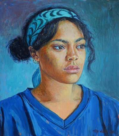 蓝衣女孩 2020（布面油画） 作者 蒂莉·威利斯
