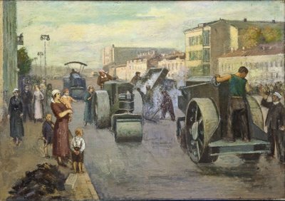 莫斯科的重建 par Pustovalov, Timofei Ermilovich (1891-1944)。布面油画，尺寸：82x115 作者 蒂莫西·埃尔米洛维奇·普斯托瓦洛夫