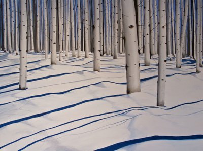 白雪覆盖的树林，2017（丙烯酸画布） 作者 蒂娜·帕尔默（Tina Palmer）