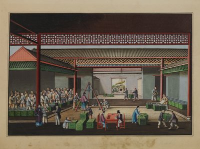 称重和购买茶叶，约 1860 年（纸面水彩画） 作者 廷夸