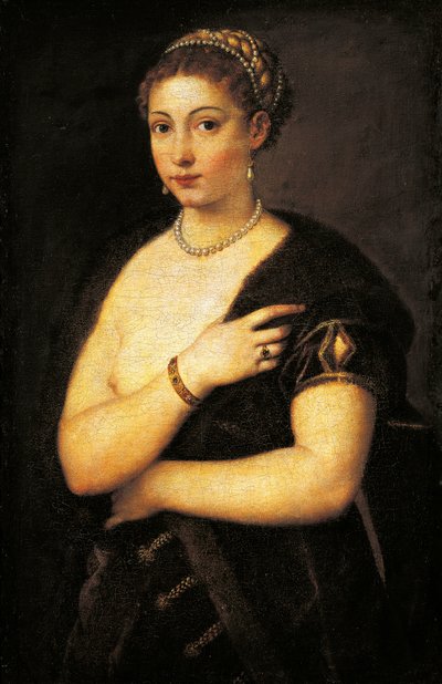 穿裘皮的女孩，提香（约1490-1576），布面油画，95x63厘米 作者 提香（c.1488-1576）