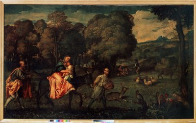 飞往埃及》，约 1508 年（布面油画） 作者 提香（c.1488-1576）