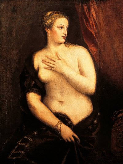 提香（约1490-1576）的《带镜维纳斯》，布面油画 作者 提香（c.1488-1576）