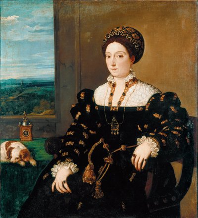 埃莱奥诺拉·冈萨加 (Gonzaga) 的肖像，乌尔比诺公爵夫人由 Tiziano Vecellio 绘画，称为提香（约 1490-1576） 作者 Tiziano Vecelli