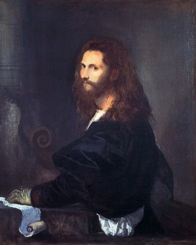音乐家的肖像，由Tiziano Vecellio（1490-1576）创作，布面油画，82x99厘米。 作者 提香（c.1488-1576）