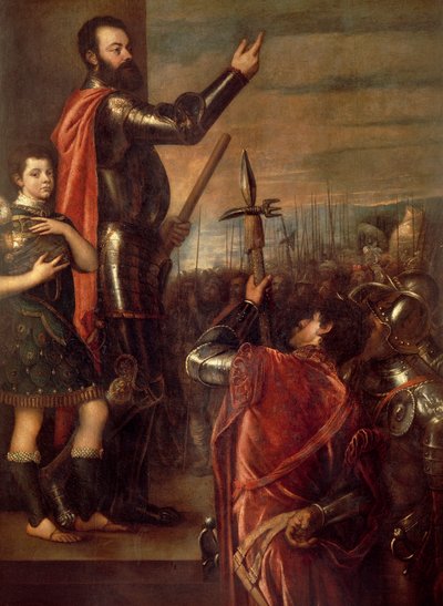 阿方索·达瓦洛斯 (Alfonso d’Avalos) 对他的部队的指称 作者 提香（c.1488-1576）