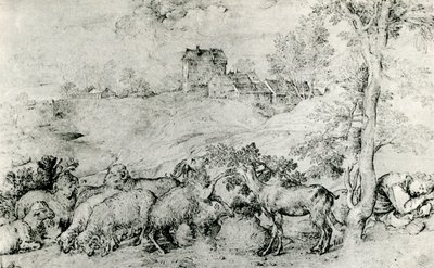羊群风景，c1520，1937年 作者 蒂齐亚诺·韦切利（Tiziano Vecelli）