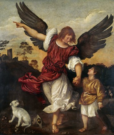 托比亚斯和天使，约1521-1525。 作者 提香