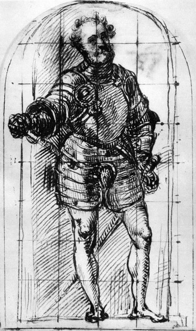 乌尔比诺公爵肖像素描，1536年，1937年 作者 蒂齐亚诺·韦切利（Tiziano Vecelli）