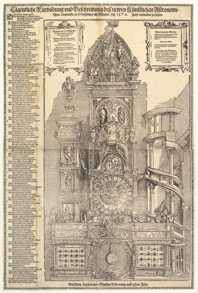 天文钟在大教堂在史特拉斯堡，1574年。 作者 托比亚斯调谐器
