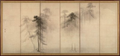 松树 一对六段式折叠屏风的左边，16世纪 作者 长谷川东白