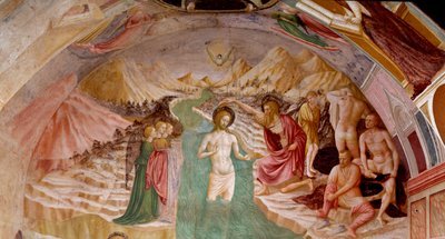 施洗者约翰的生活：基督的洗礼 - 壁画 作者 Tommaso Masolino da Panicale
