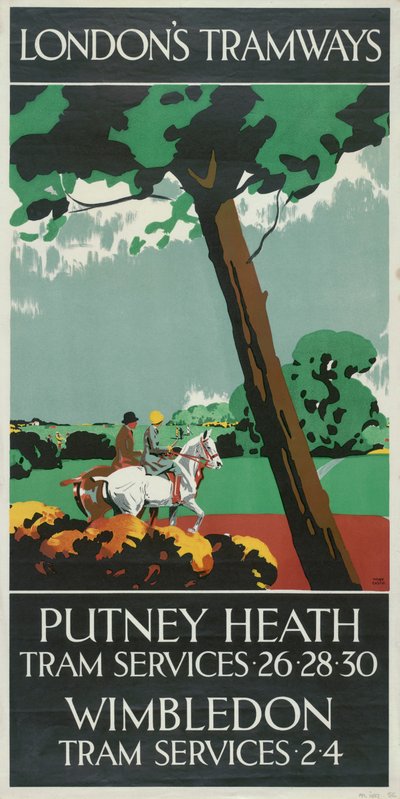 Putney Heath, Wimbledon"，伦敦郡议会LCC电车公司的海报，1927年 作者 托尼城堡
