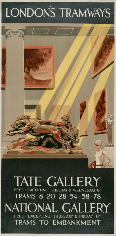 泰特画廊，国家画廊"，伦敦郡议会LCC电车公司的海报，1927年 作者 托尼城堡
