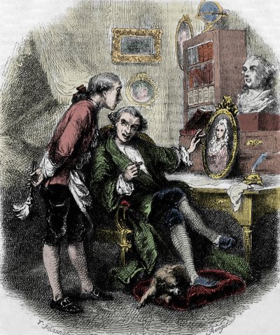 Illustration of “” Journey around my room”” (1794) by Xavier de Maistre. Illustration by Tony Johannot 作者 托尼·约翰诺特