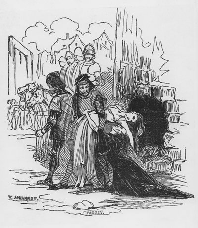 士兵拖着一名女囚犯，插图由维克多·雨果（1802-85）的“巴黎圣母院的驼背”（xylograph） 作者 托尼·约翰诺特