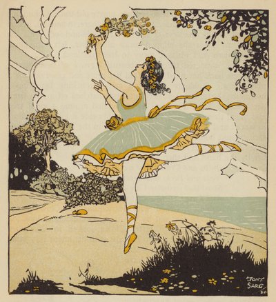 哥伦拜因》，《艺术喜剧》中哈莱金的情妇（彩色石版画） 作者 托尼棺材