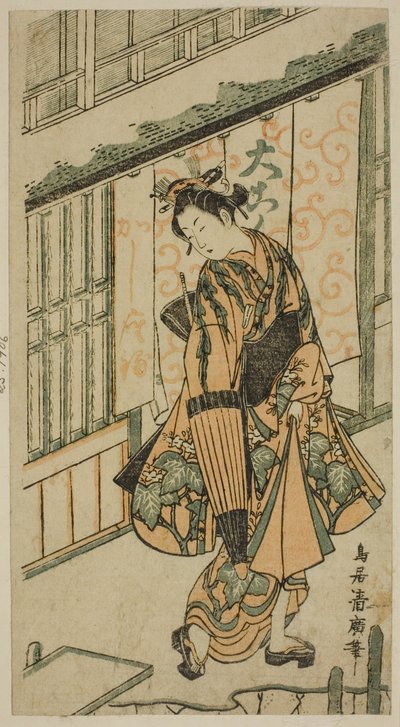 手持雨伞的年轻女子 作者 鸟居清宏