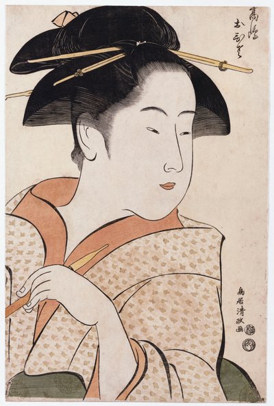 高岛屋大T拿着烟斗的半身像 作者 Torii Kiyomasa