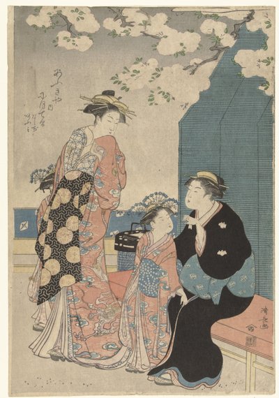 樱花下的花魁与两名随从 作者 永永鸟居