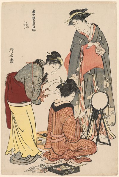 橘的艺人，来自“游乐区当代美女集（Tosei yuri bijin awase）”系列，c.1782（彩色木版画；oban） 作者 永永鸟居