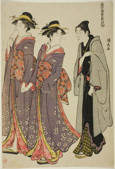 外出散步》，选自 "当代风月场所美女集（Tosei yuri bijin awase）"系列 作者 永永鸟居