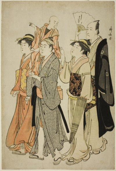 演员市川团十郎五世和他的家人，选自展示演员私生活的四幅无标题系列作品 作者 永永鸟居