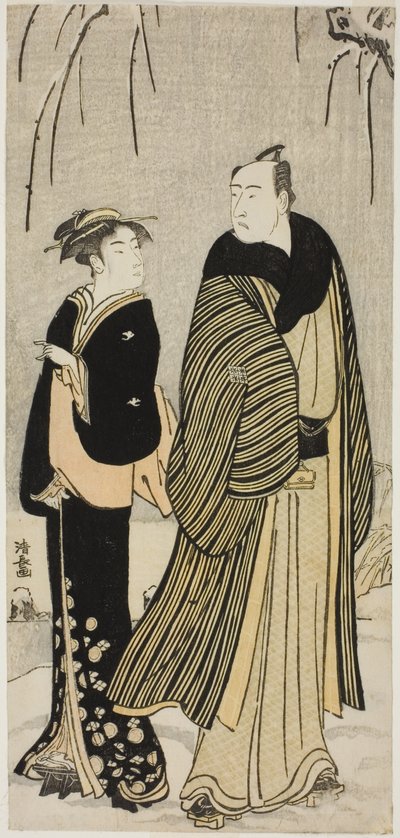 演员松本小四郎和一位艺妓，选自无标题的演员私生活版画系列 作者 永永鸟居