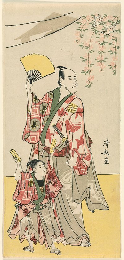 演员市川团十郎五世和市川惠比藏四世，选自庆祝曾我兄弟神社祭祀的 11 位演员的五联画 作者 永永鸟居