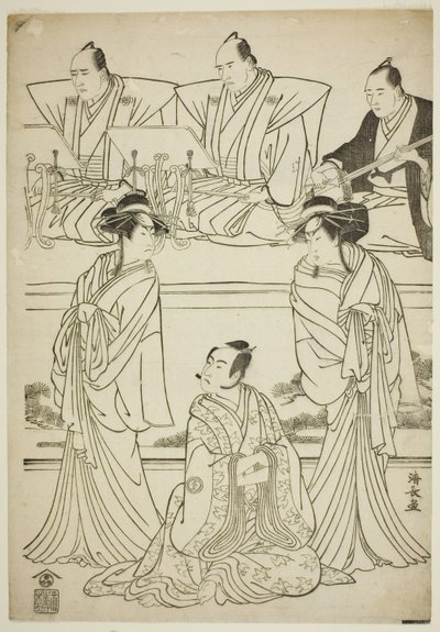 1783 年正月在仲村剧场演出的话剧《松之绪影松之樱》中饰演八桥鬼魂的濑川菊之条三世、饰演曾我之十郎的泽村宗十郎三世和饰演清源鬼魂的市川团十郎五世。 作者 永永鸟居