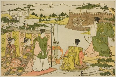 新年的第一次射箭练习（Yumi hajime），选自绘本《三重黎明的色彩（Saishiki mitsu no asa）》。 作者 永永鸟居