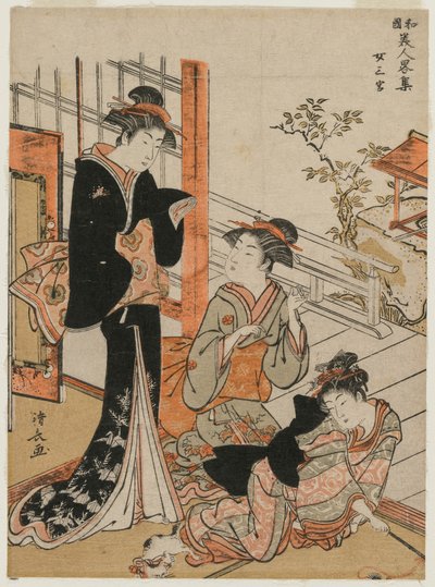 1781年，《日本美女简介》系列中的三位女性。 作者 永永鸟居