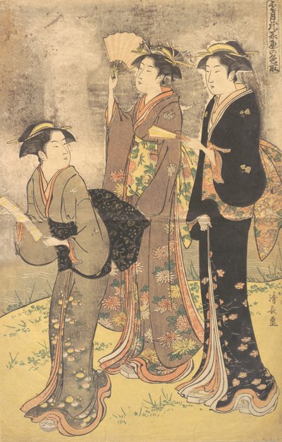 三位年轻女性在隅田川岸边漫步。 作者 永永鸟居
