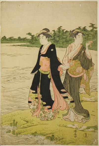 隅田川上等待渡船的两位妇女 作者 永永鸟居