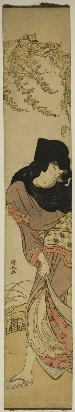 风吹紫藤下的女子 作者 永永鸟居