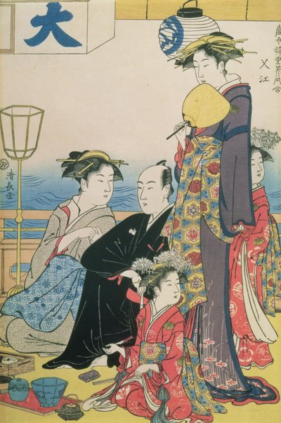 同性恋区的妇女，双联画的右侧面板（彩色木版画）（另见114571）。 作者 永永鸟居