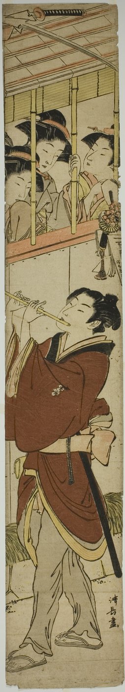 三个女孩在看吹笛的年轻人 作者 永永鸟居