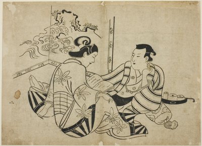 在屏幕前读一封信》，选自 12 幅无标题系列版画 作者 鸟居清信一世