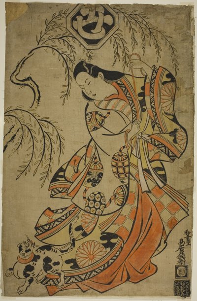 1700年第三个月在森田剧院上演的角色Wakoku Gosuiden中的演员上村吉祥三郎作为第三公主 作者 鸟居清信一世