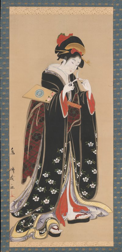 1815-20年，有Battledore和Shuttlecock的女人。 作者 鸟居清友