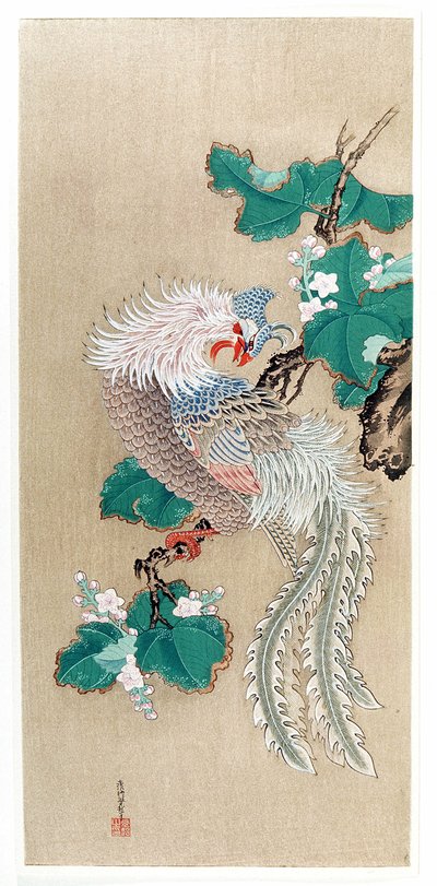 日本：表现凤凰的图案。土佐光树（1617-1691 年）的丝绸画 作者 土佐三冈