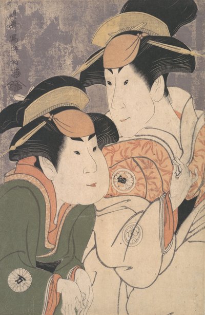 濑川富三郎二世和中村万叶在戏剧《汉》中扮演Yadorigi和她的女仆Wakakusa，1794。 作者 Toshusai Sharaku